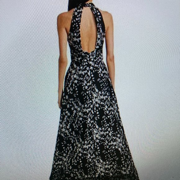 ML Monique Lhuillier Dress Size 10 Black w/white & silver flowers - Picture 2 of 9